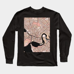 Perth Map Pattern in Soft Pink Pastels Long Sleeve T-Shirt